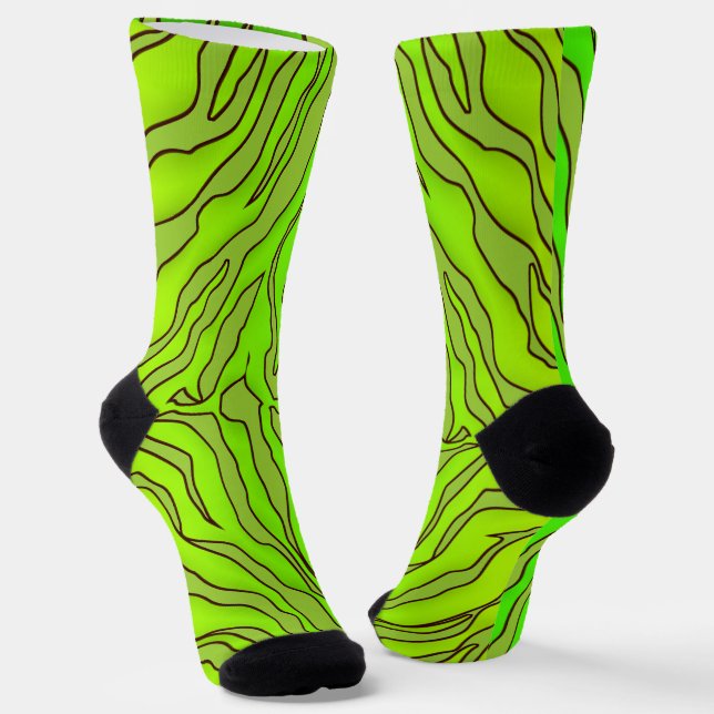 Yellow Green And Lime Tiger Stripes Animal Print 1 Socks (Angled)
