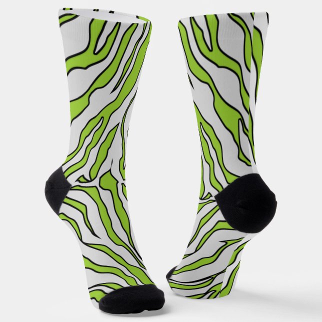 Yellow Green And White Tiger Stripes Animal Print4 Socks (Angled)