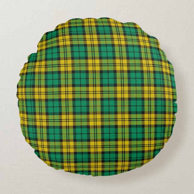 Yellow Green Blackwatch Campbell Tartan Plaid Round Pillow (Front)