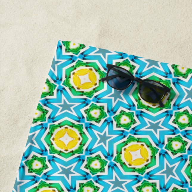 Yellow Green Blue Abstract Beach Towel (In Situ)