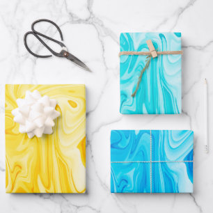 Yellow Green Blue Paint Art Swirls Colorful Fun Wrapping Paper Sheet