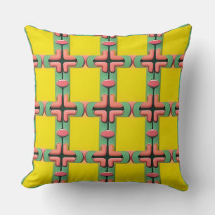 Yellow Green Blue Plaid Geometric Pattern Throw Pillow