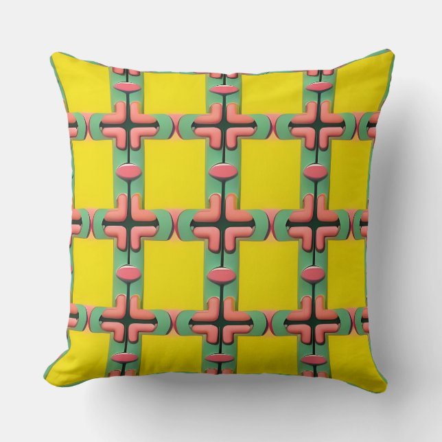 Yellow Green Blue Plaid Geometric Pattern Throw Pillow (Front)