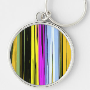 Yellow Green Blue Purple Black Vertical Stripes Keychain