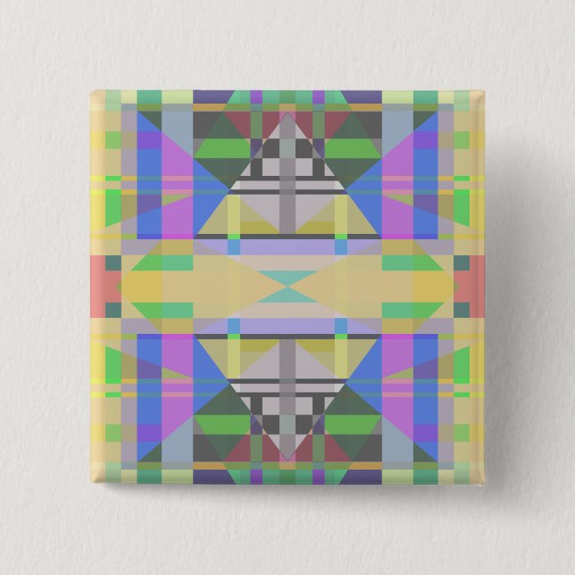 Yellow Green Blue Purple Geometric 2 Inch Square Button (Front)