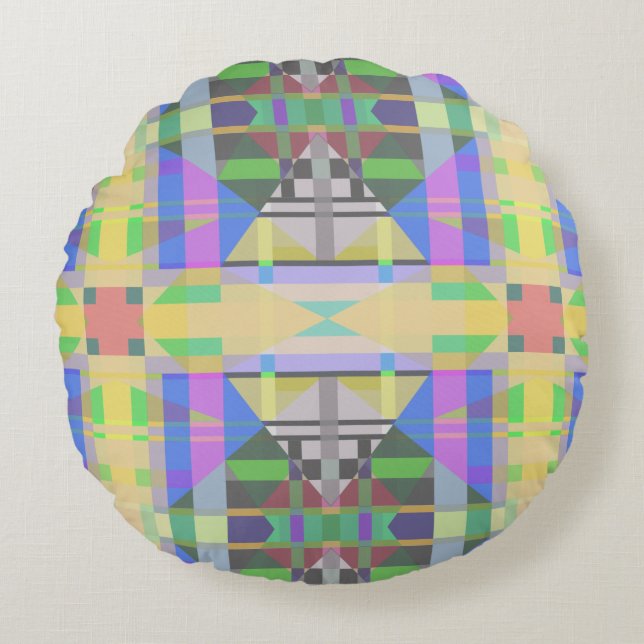 Yellow Green Blue Purple Geometric Round Pillow (Front)