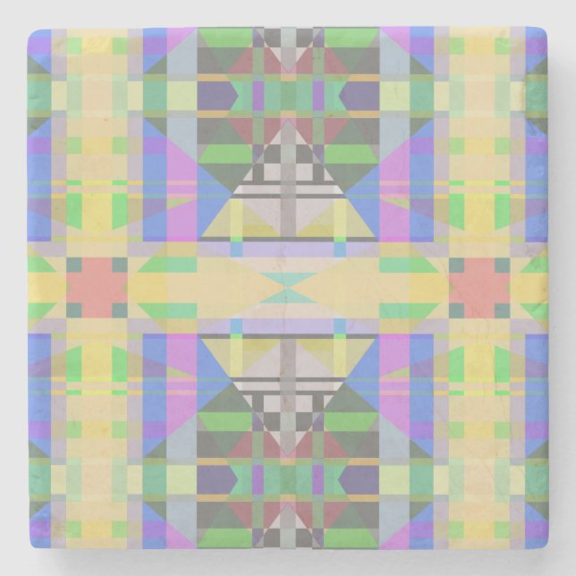 Yellow Green Blue Purple Geometric Stone Coaster (Front)
