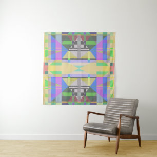 Yellow Green Blue Purple Geometric Tapestry