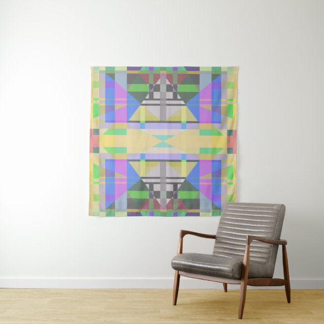 Yellow Green Blue Purple Geometric Tapestry (In Situ)