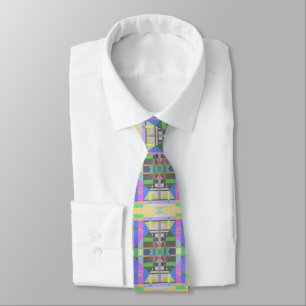 Yellow Green Blue Purple Geometric Tie