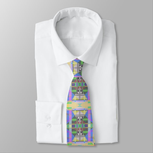 Yellow Green Blue Purple Geometric Tie (Tied)
