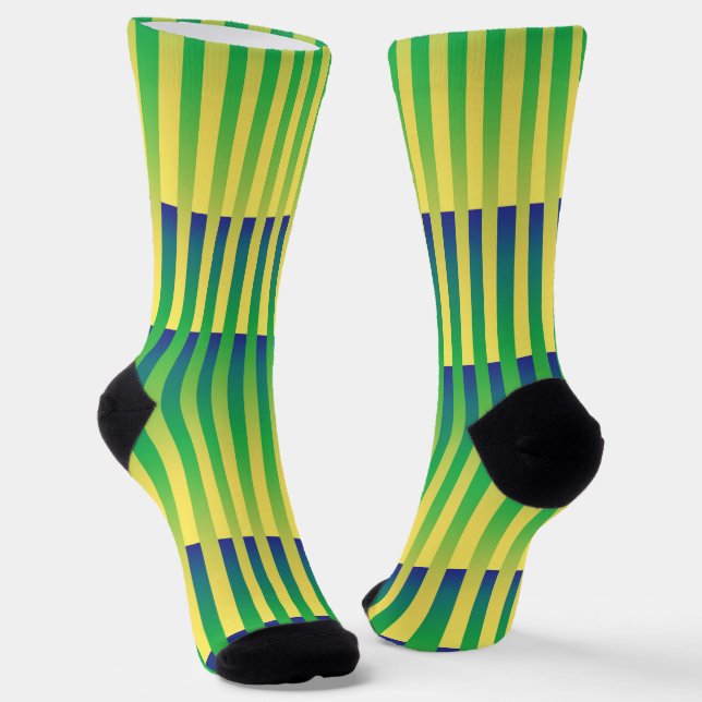 Yellow Green Blue Striped Pattern Socks (Angled)
