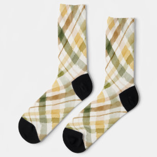 Yellow Green Brown Plaid Stripes  Socks
