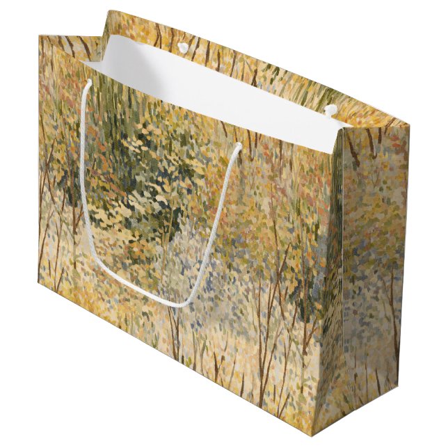 Yellow Green Brown Trees Birthday Large Gift Bag (Front Angled)