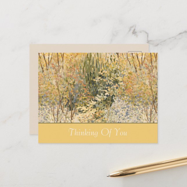 Yellow Green Brown Trees Thinking of You Postcard (Front/Back In Situ)