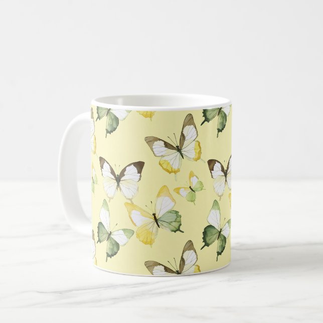 Yellow Green Butterflies Coffee Mug (Front Left)