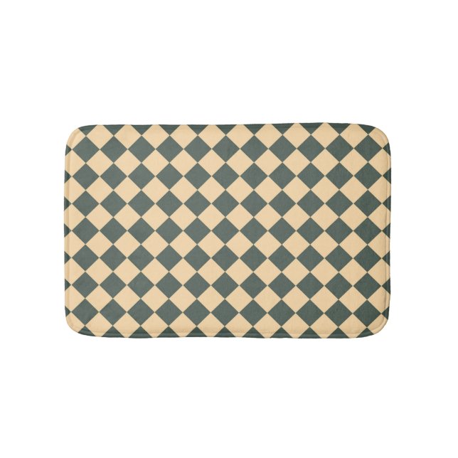 Yellow Green Checker Diamond Pattern Bath Mat (Front)