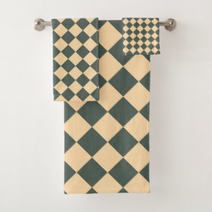 Yellow Green Checker Diamond Pattern Bath Towel Set