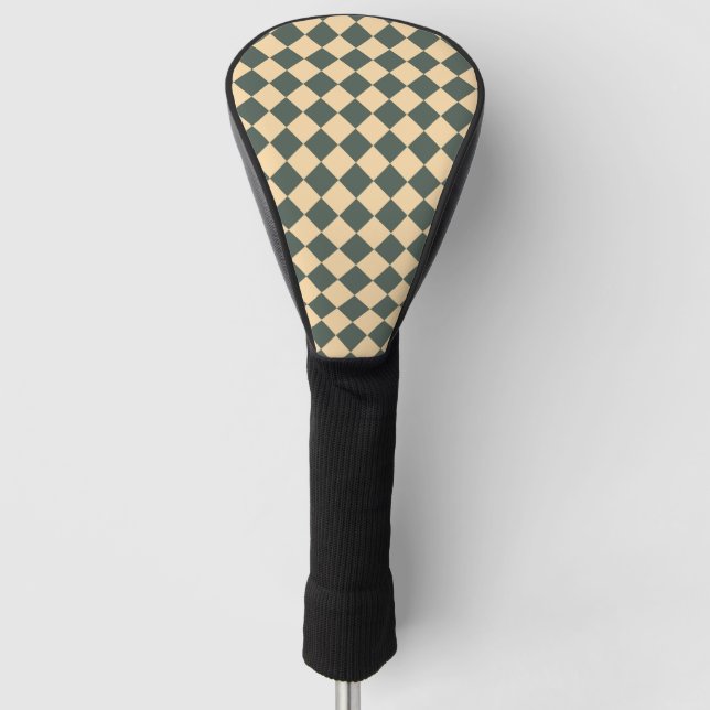 Yellow Green Checker Diamond Pattern Golf Head Cover (Front)