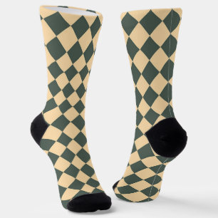 Yellow Green Checker Diamond Pattern Socks