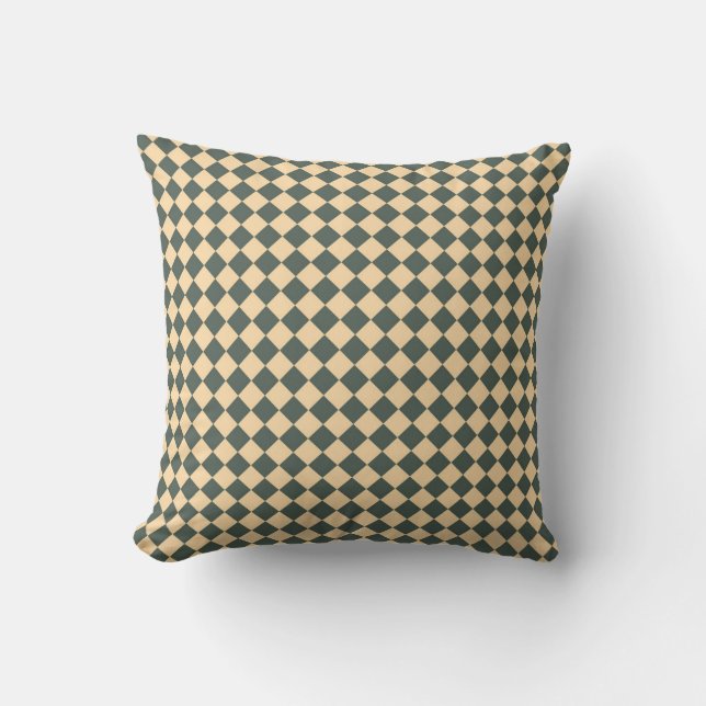 Yellow Green Checker Diamond Pattern Throw Pillow (Front)