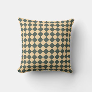 Yellow Green Checker Diamond Pattern Throw Pillow