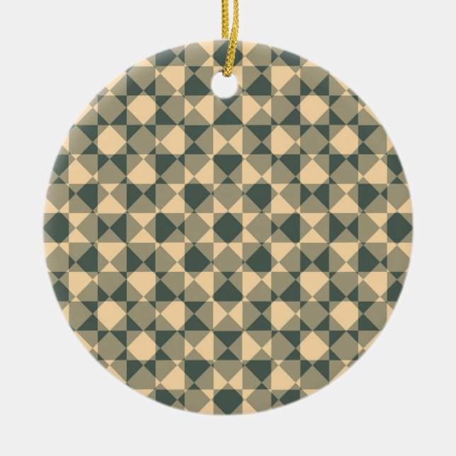 Yellow Green Checker Diamond Plaid Pattern Ceramic Ornament (Front)