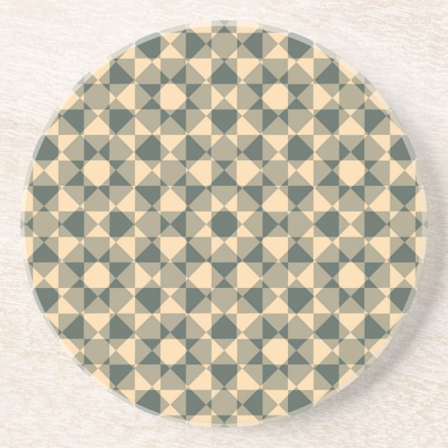 Yellow Green Checker Diamond Plaid Pattern Coaster (Front)