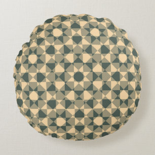 Yellow Green Checker Diamond Plaid Pattern Round Pillow