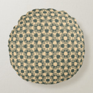 Yellow Green Checker Diamond Plaid Pattern Round Pillow