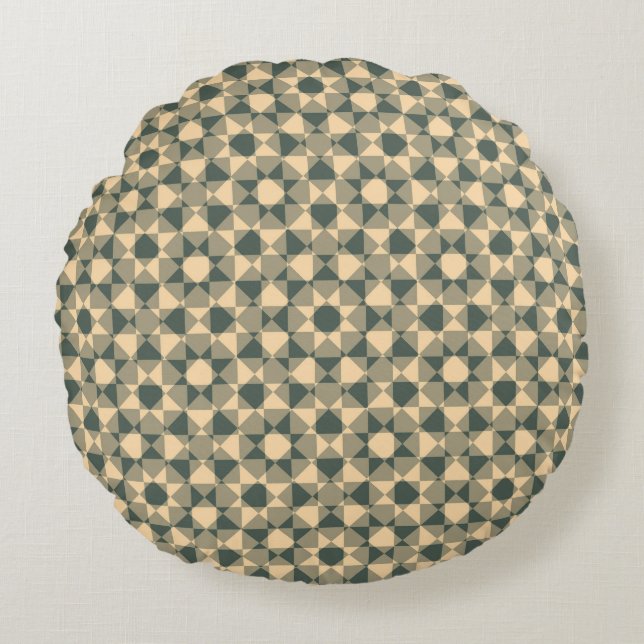 Yellow Green Checker Diamond Plaid Pattern Round Pillow (Front)
