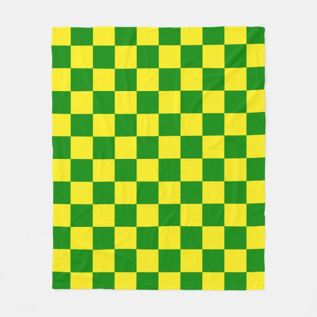 Yellow Green Chequered Check Pattern Fleece Blanket (Front)