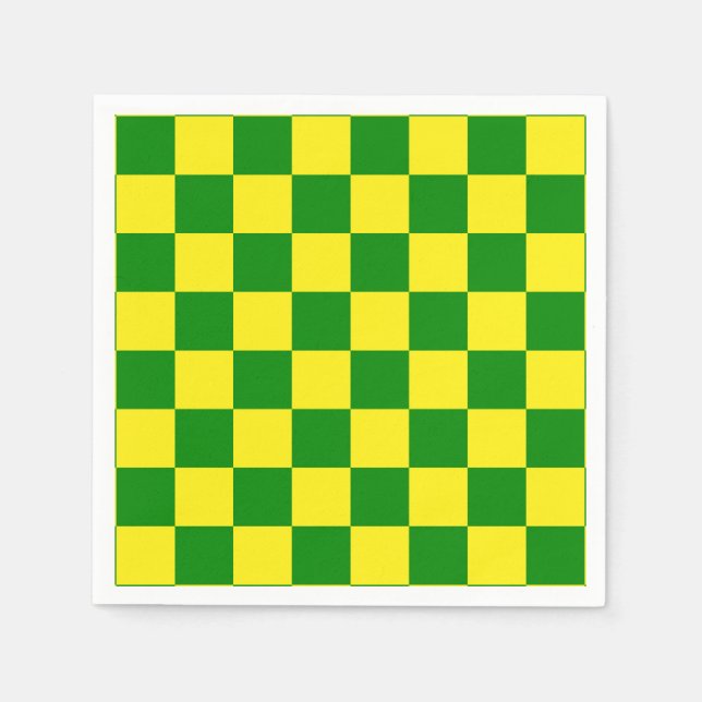 Yellow Green Chequered Check Pattern Napkin (Front)
