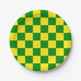 Yellow Green Chequered Check Pattern Paper Plate