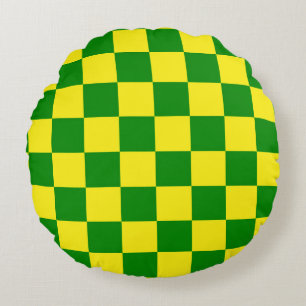 Yellow Green Chequered Check Pattern Round Pillow