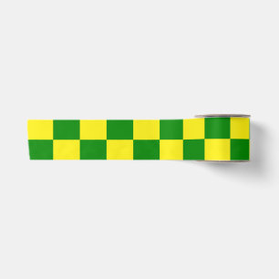 Yellow Green Chequered Check Pattern Satin Ribbon