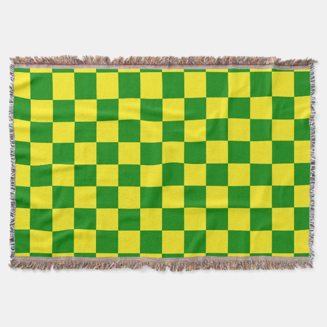 Yellow Green Chequered Check Pattern Throw Blanket (Front)