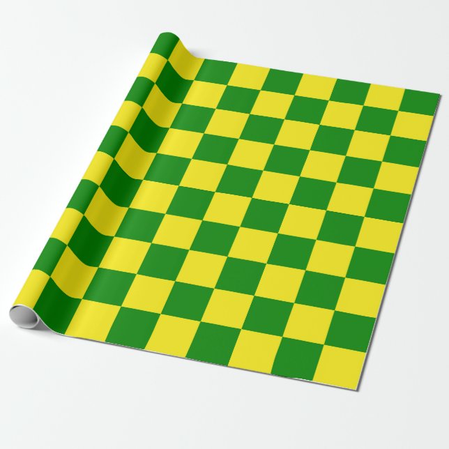 Yellow Green Chequered Check Pattern Wrapping Paper (Unrolled)