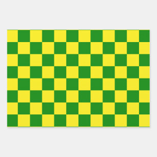 Yellow Green Chequered Check Pattern Wrapping Paper Sheet