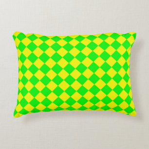 Yellow Green Chequered Diamond Pattern Accent Pillow