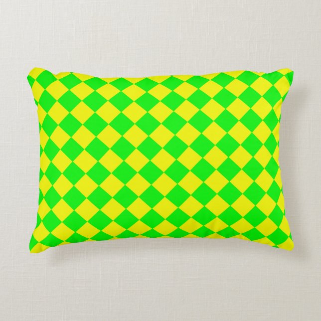Yellow Green Chequered Diamond Pattern  Accent Pillow (Front)