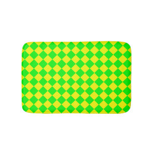 Yellow Green Chequered Diamond Pattern  Bath Mat