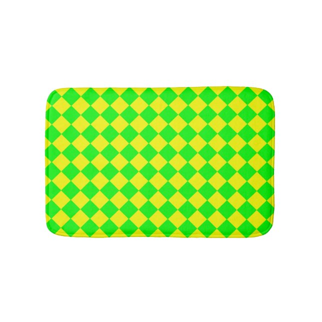 Yellow Green Chequered Diamond Pattern  Bath Mat (Front)
