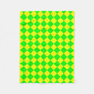 Yellow Green Chequered Diamond Pattern Fleece Blanket