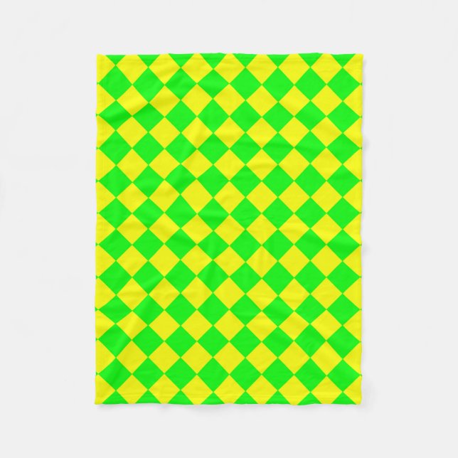 Yellow Green Chequered Diamond Pattern Fleece Blanket (Front)