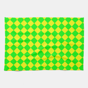 Yellow Green Chequered Diamond Pattern  Kitchen Towel