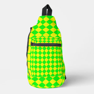 Yellow Green Chequered Diamond Pattern Sling Bag