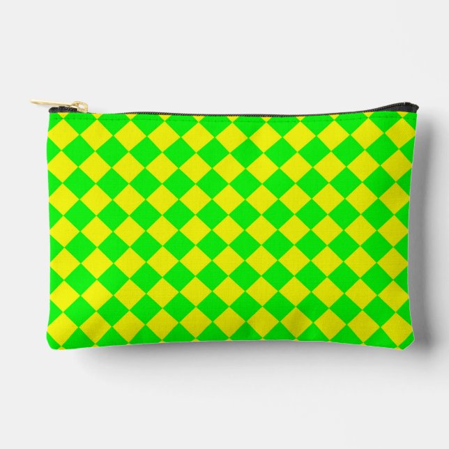 Yellow Green Chequered Diamond Pattern Small Accessory Pouch (Front)