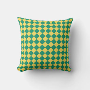 Yellow Green Chequered Diamond Pattern Throw Pillow