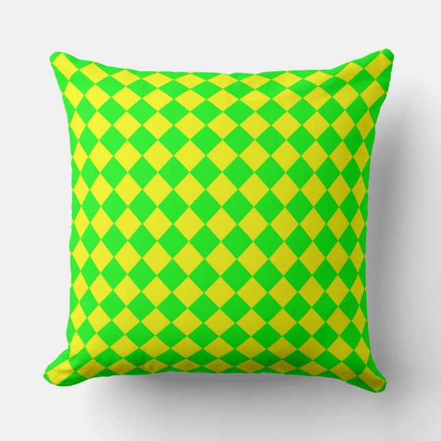 Yellow Green Chequered Diamond Pattern  Throw Pillow (Front)